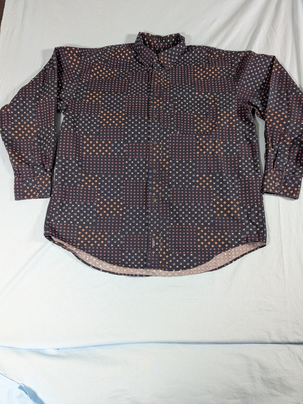 Chaps Men's Black Button-Down Shirt with Brown Geometric Print